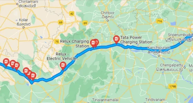 EV charging stations from Bangalore to Chennai