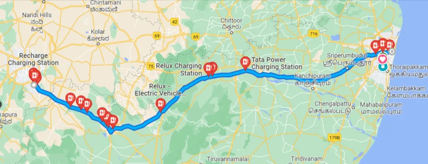 EV charging stations from Bangalore to Chennai